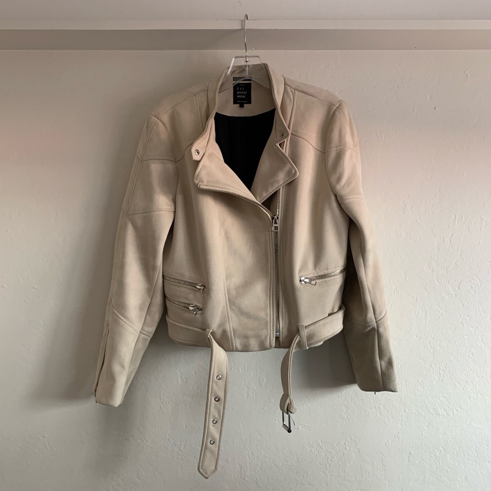 Faux suede cream moto jacket